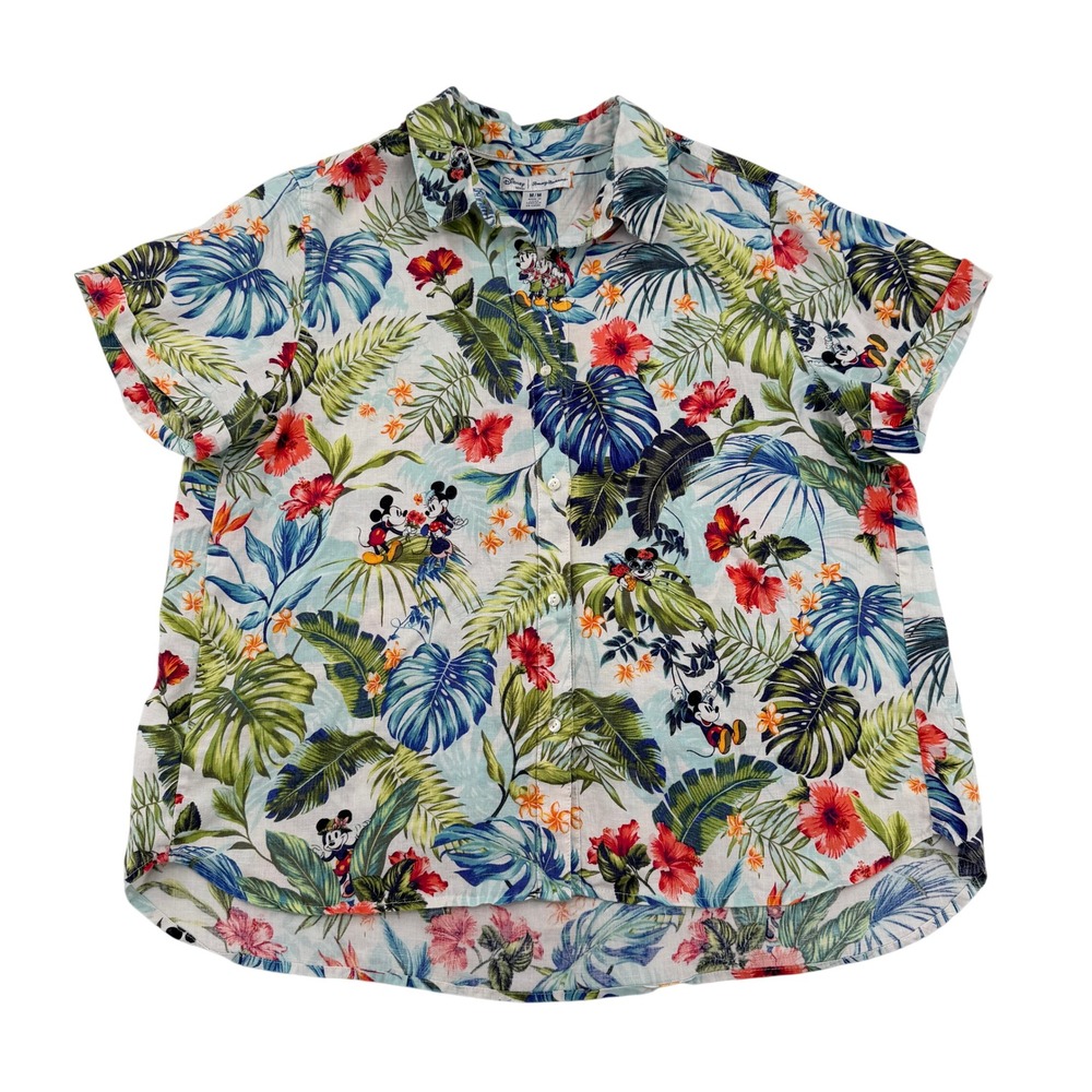 Tommy Bahama Disney Mickey Minnie Mouse Tropical Floral Linen Shirt Mens Medium